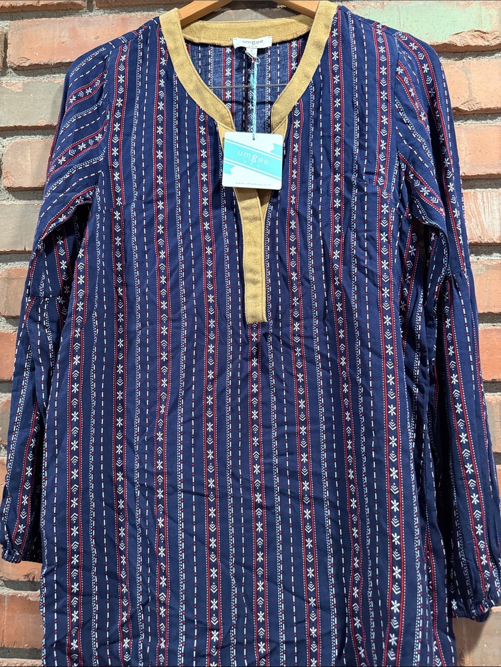 Umgee Navy Striped Long-Sleeve tunic dress
